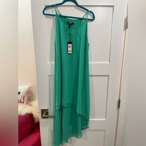 BCBG maxazria green assymetrical dress “Lienna” in size L. NWT.